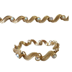 Vintage Gold Tone Swarovski Crystal Wave Bracelet, Aurora Borealis Bracelet, 7.5